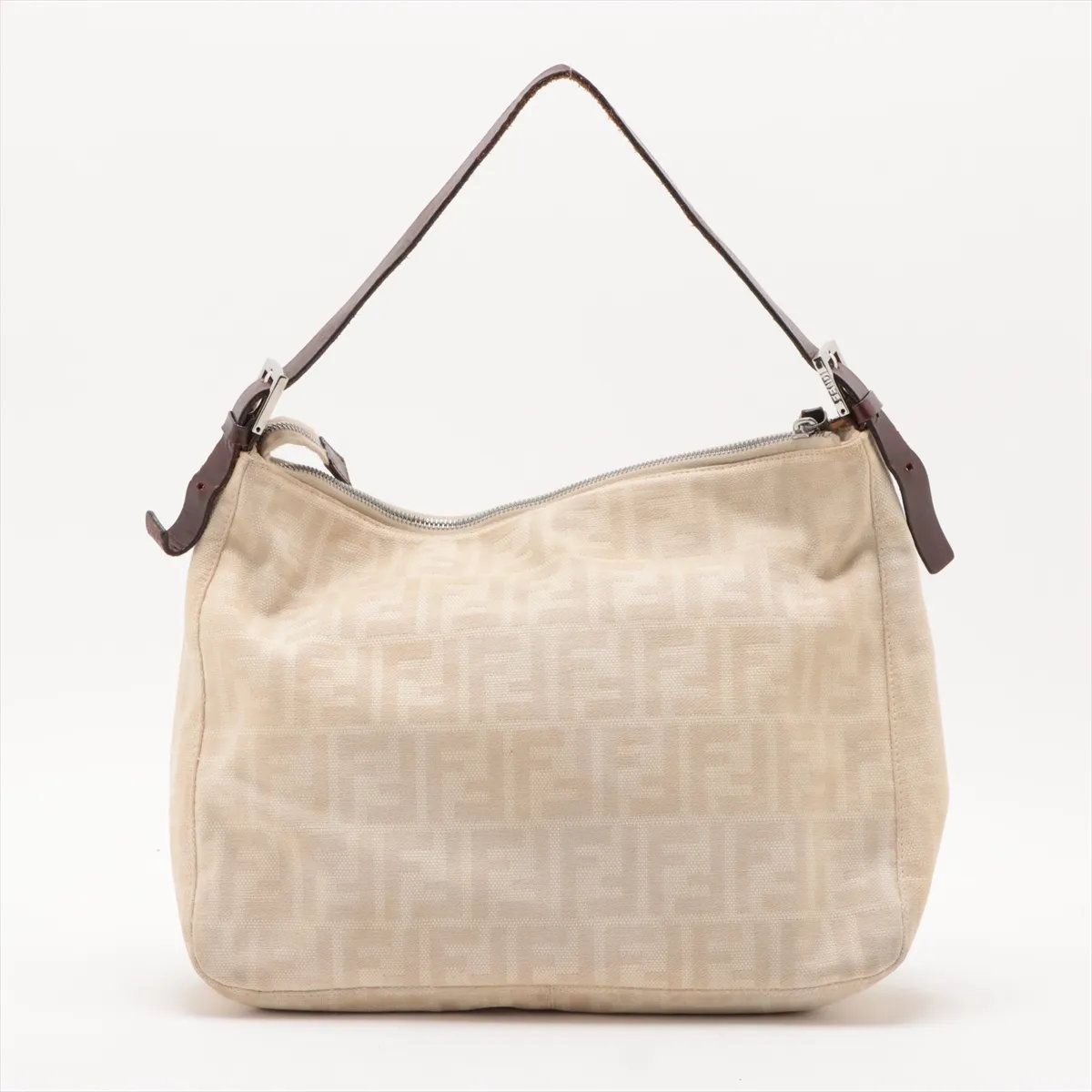 美品 フェンディ ズッカ ベージュ レザー キャンバス ワンショルダー