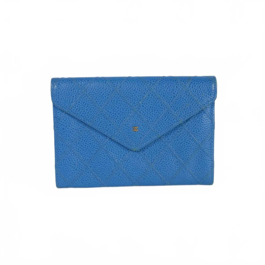 シャネル CHANEL 財布 良い コインカードケース キャビアスキン レザー 革 ブルー 青