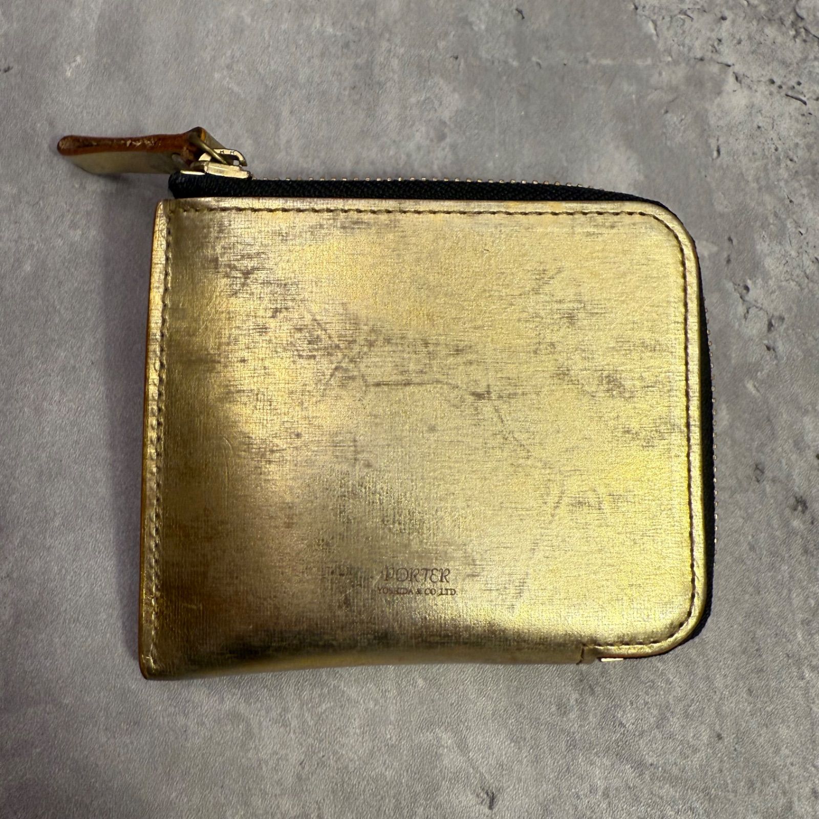 PORTER ポーター フォイル マルチウォレット 195-01331 金 ゴールド ほぼ♥ 三層収納 ビンテージ加工 コインケース 財布 メンズ 吉田カバン **