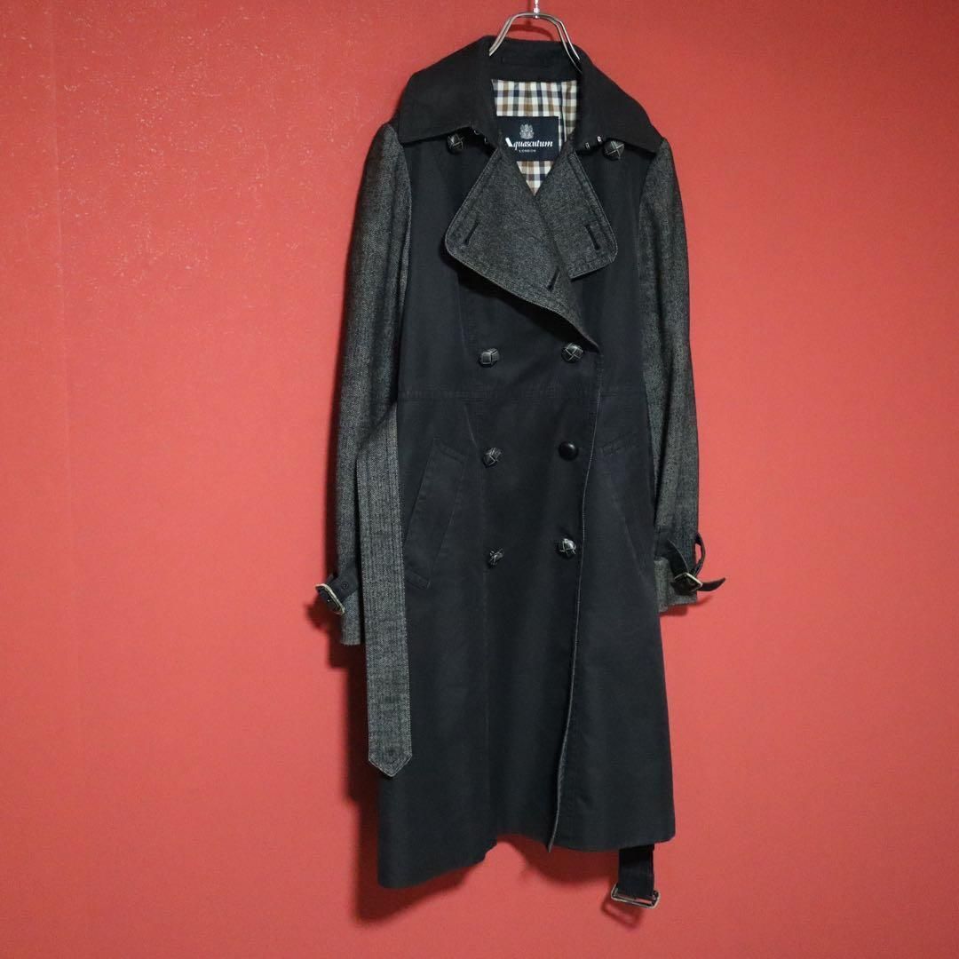 Aquascutum クラブチェック 切替デザイン ベルト付き トレンチコート