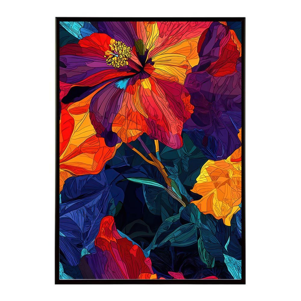 【B1サイズ（約73x103cm）】【lh-poster-11087】アーティスティックフラワー ポスター フレーム付き 花 絵画 アート 画家 名画 コンセプトアート 油絵 水彩画 絵具 インテリア雑貨 壁飾り 北欧風 アート