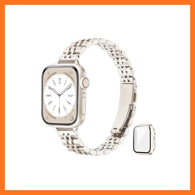 【新品】 [SIBOYL]全面的な保護40mmカバー対応アップルウォッチ バンド (Se 3 2 1) 6 5 4 【超高透過率、耐衝撃、高性能強化ガラスのアップルウォッチ カバー】 超細身ステンレス、取り付け簡単対