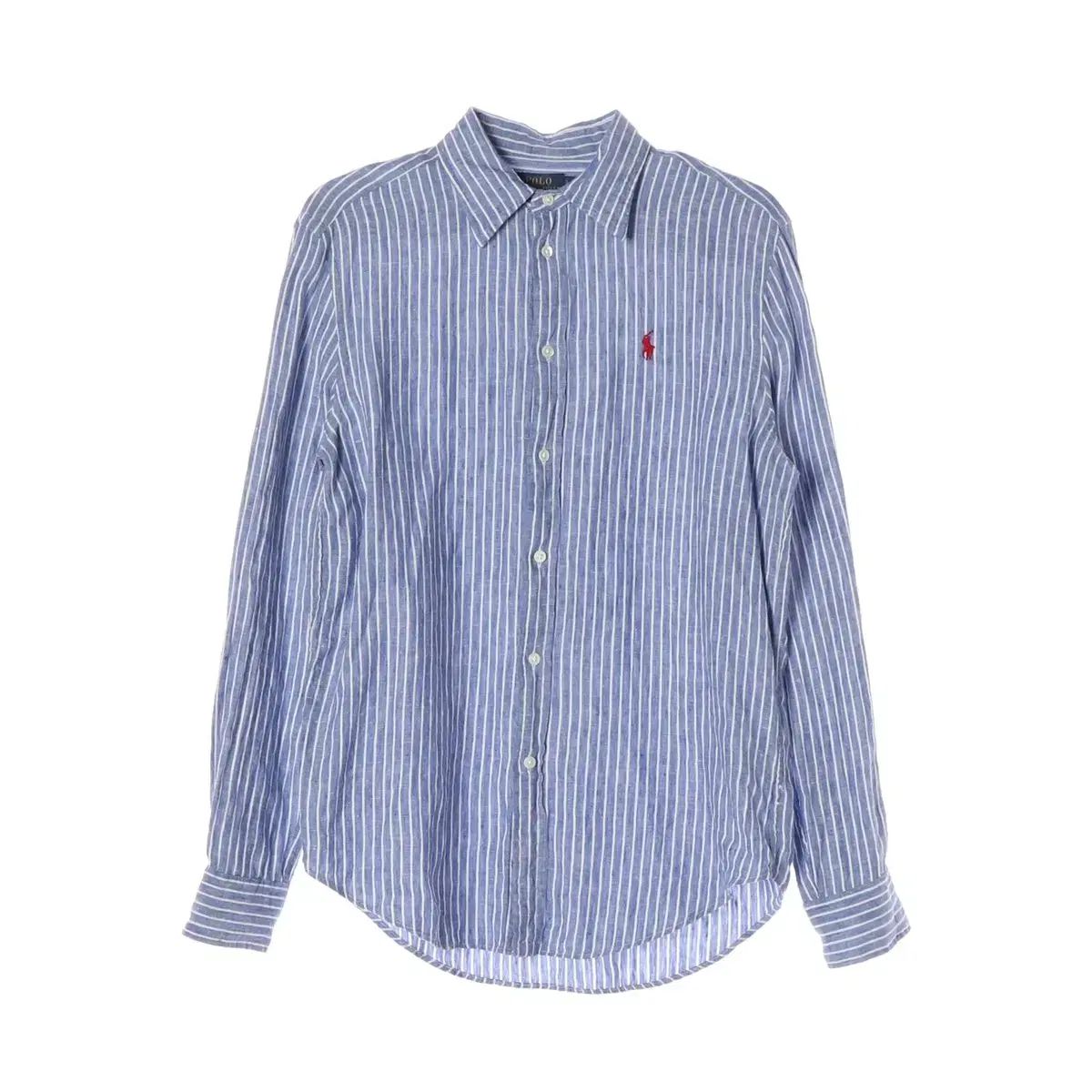 ポロ ラルフ ローレン リネン レッド ポニー ストライプ シャツ スカイブルー S