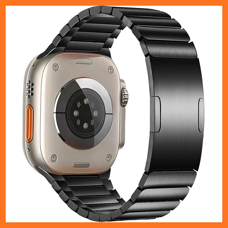 MaKTech チタンウォッチブレスレットバンド 軽量メタル丸角リンクストラップ 埋め込みバックル付き Apple Watch 11|10|9|8|7 Ultra 3|2|1 SE 2025 用 46 mm|45 mm|44 mm|4 0
