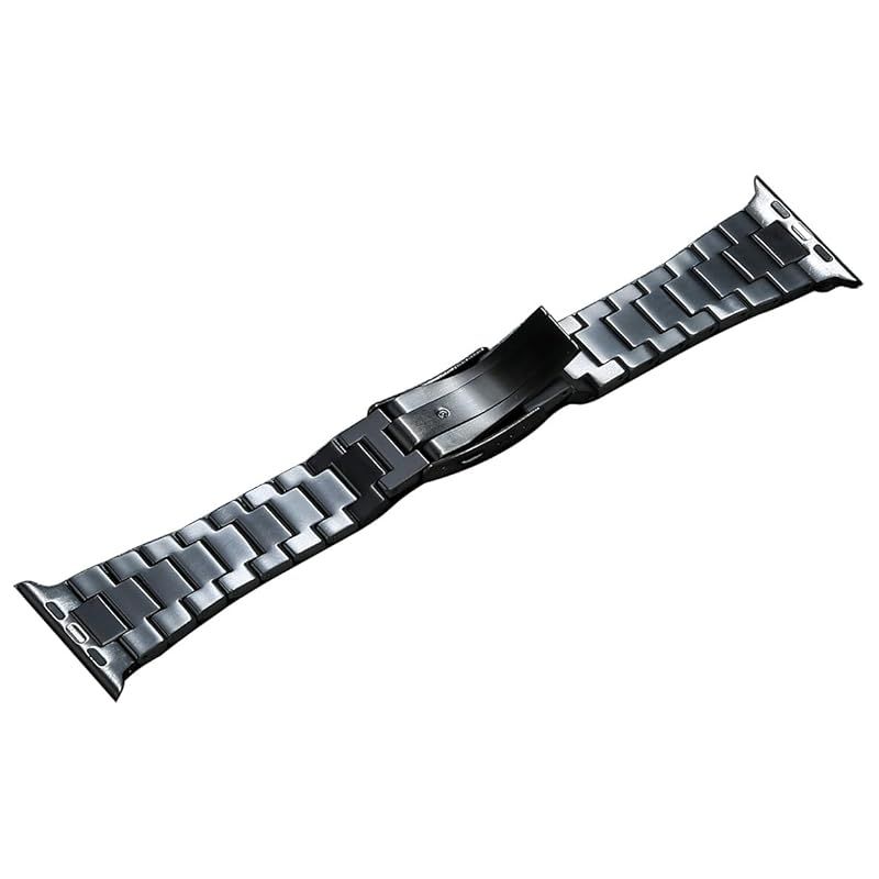 MaKTech チタンバンド 埋め込みバックル付き軽量ツードットメタルブレスレットストラップ Apple Watch 11|10|9|8|7 Ultra 3|2|1 SE 2025 用 46 mm|45 mm|44 mm|49 mm ブラ 0