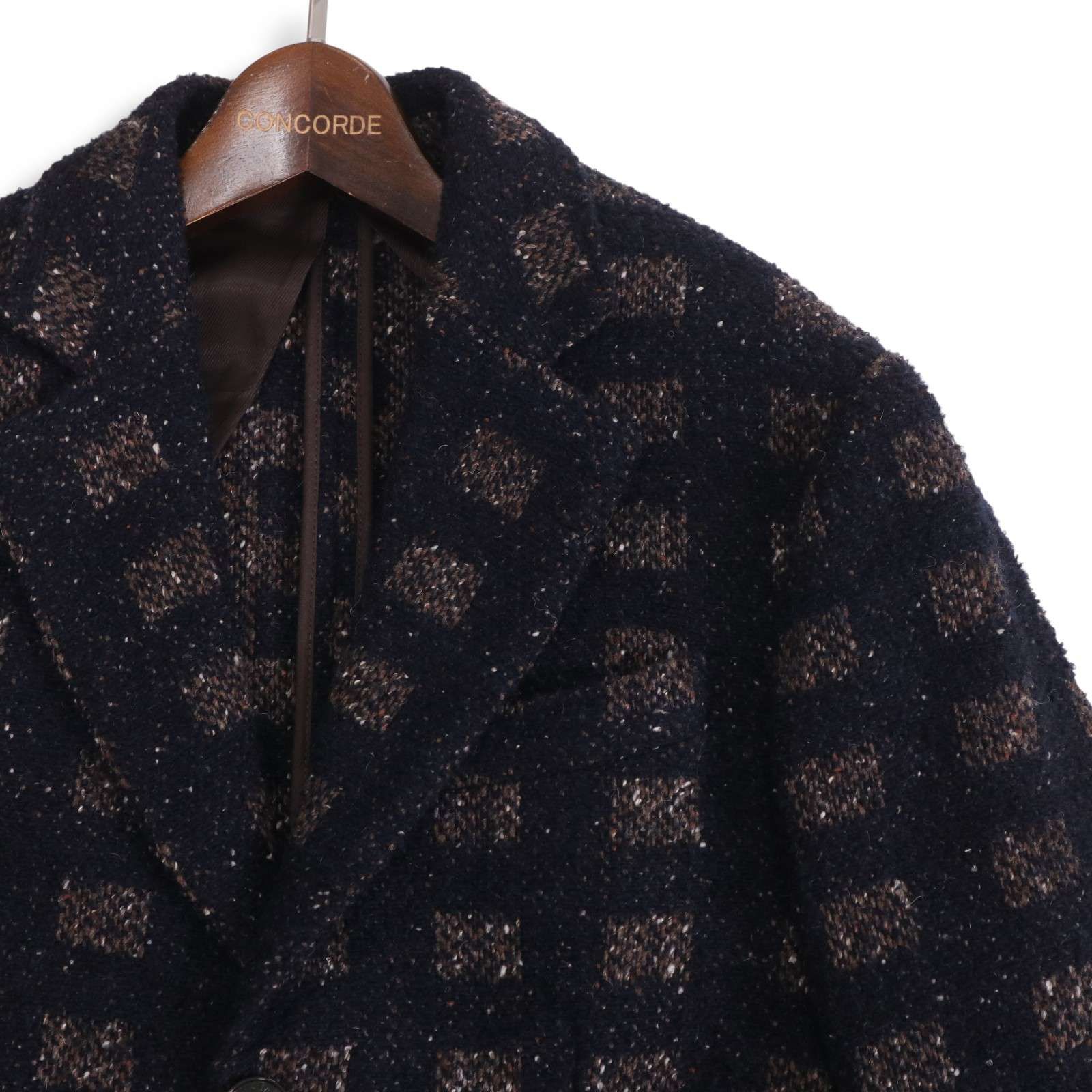 イタリア製★ HAVANA&co. ハバナアンドコー 秋冬 ウール&シルク★ ツイード チェック柄 チェスター コート Sz.48　メンズ 紺 イタリア製☆ HAVANA&co. ハバナアンドコー 秋冬 ウール&シルク