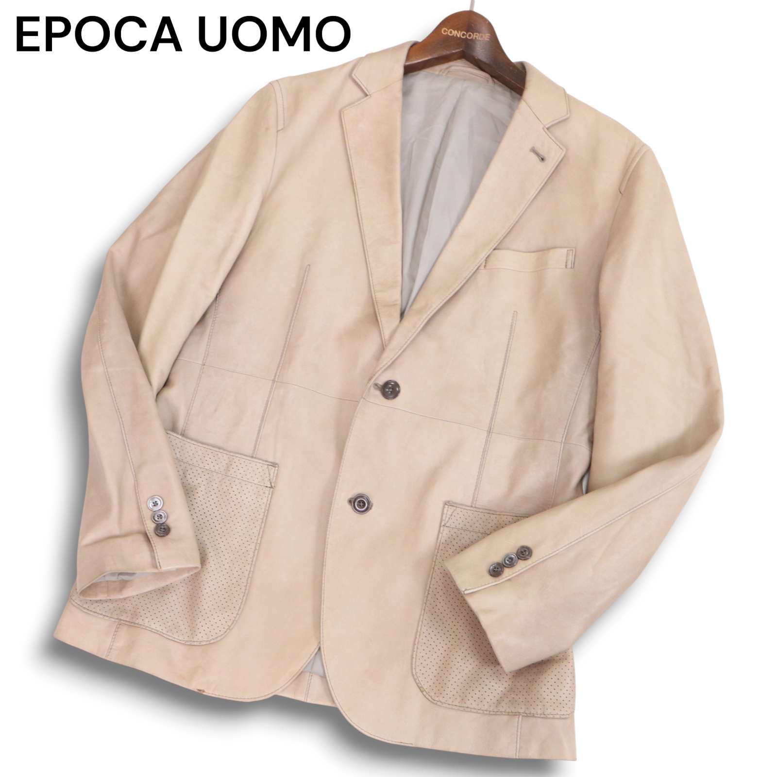 EPOCA UOMO ラムレザー　テーラードジャケット　シングル 羊革　ベージュ EPOCA UOMO エポカ ウォモ 秋冬☆ 羊革 ラム レザー テーラード