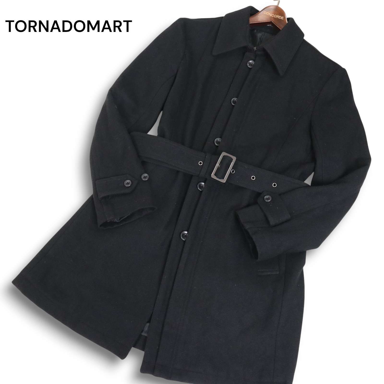 TORNADOMART トルネードマート 秋冬 メルトン ウール★ ベルテッド シングル トレンチ コート Sz.L メンズ 黒