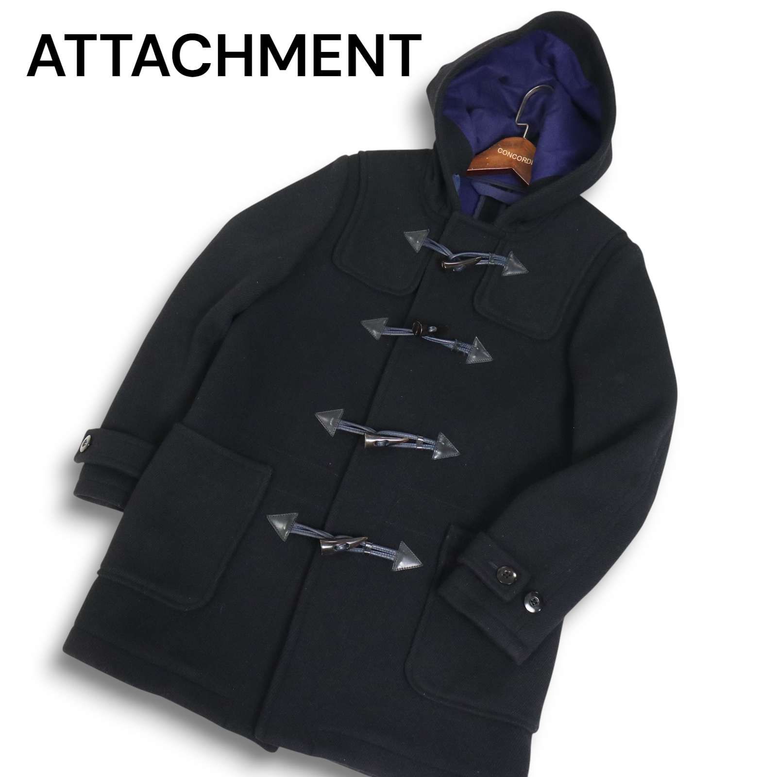 アタッチメント AC 32-211 秋冬 W N ツイルボンディング ダッフルコート Sz.1 メンズ 黒 定価7.3万