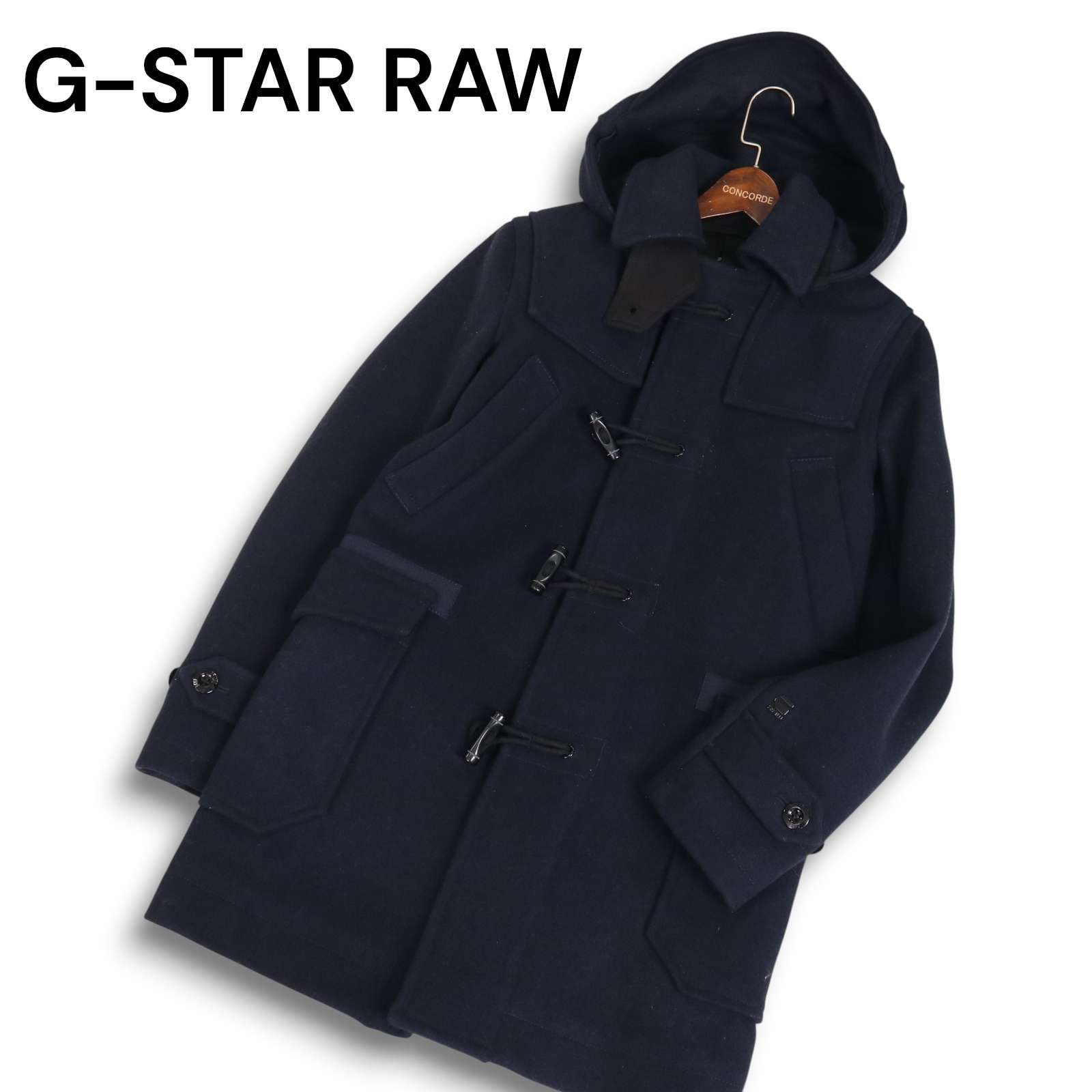 G STAR RAW ジースター ロウ DUFFLE WOOL COAT 秋冬 メルトン ウール ダッフル コート Sz XS メンズ ネイビー 定価6 8万
