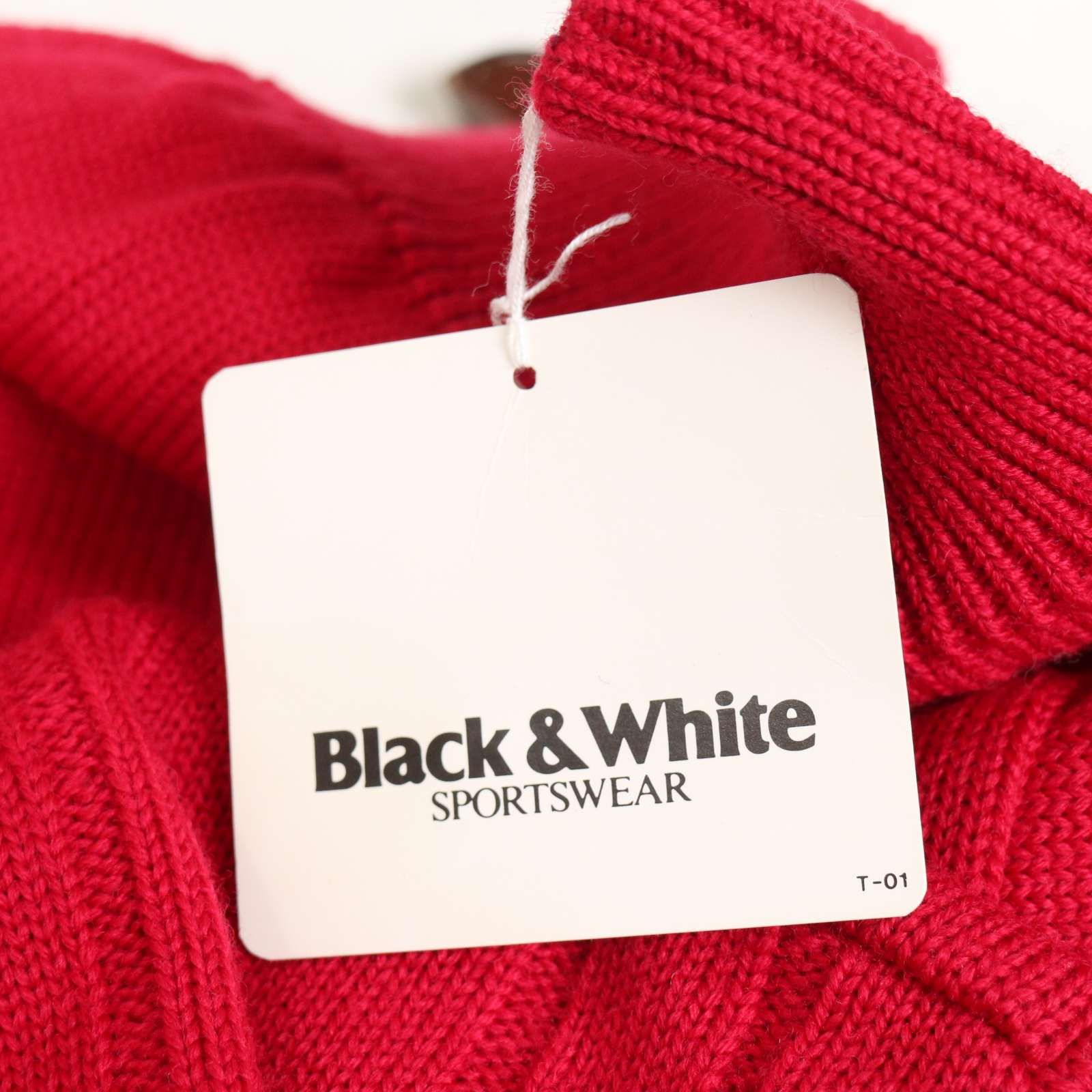 ♥ BLACK-WHITE ブラック＆ホワイト ゴルフ 秋冬 ウール ケーブル ニット セーター Sz.S メンズ 赤 スパイクシューズ ウォームアップ用品