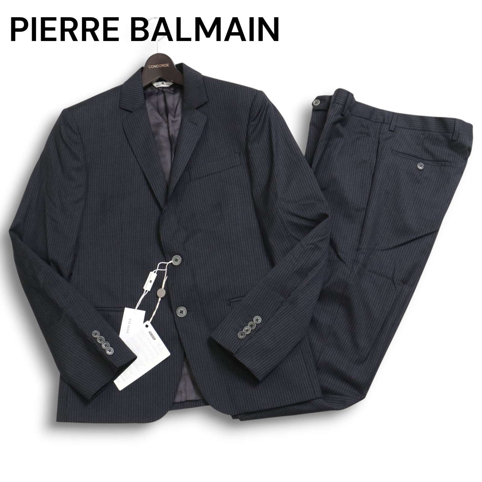 イタリア製 PIERRE BALMAIN ピエール バルマン 通年 ストライプ セットアップ スーツ Sz.46 メンズ 灰 ビジネス
