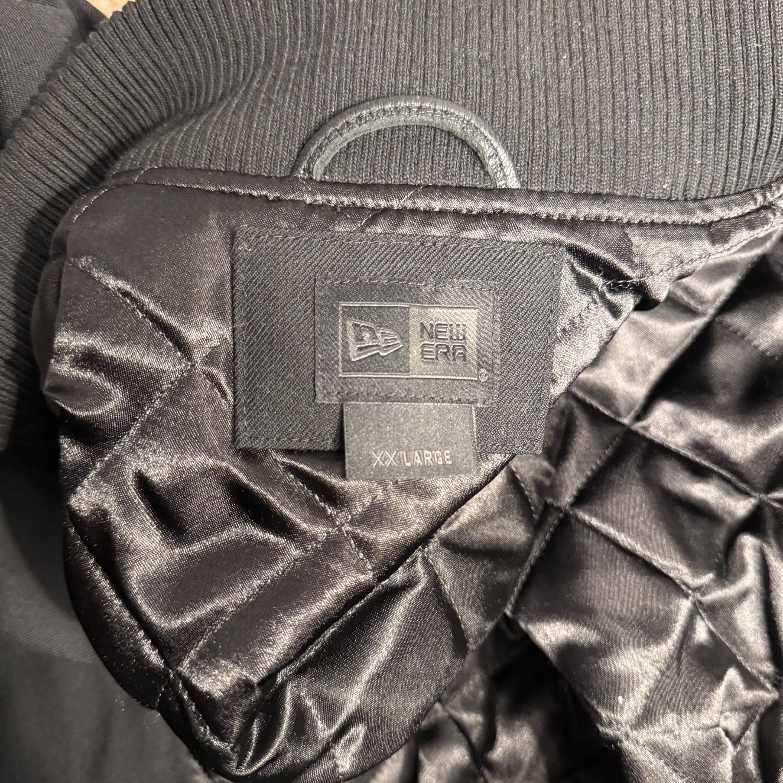 ✨XXL NEW ERA スタジャン ブラック レザー袖 バーシティジャケット 