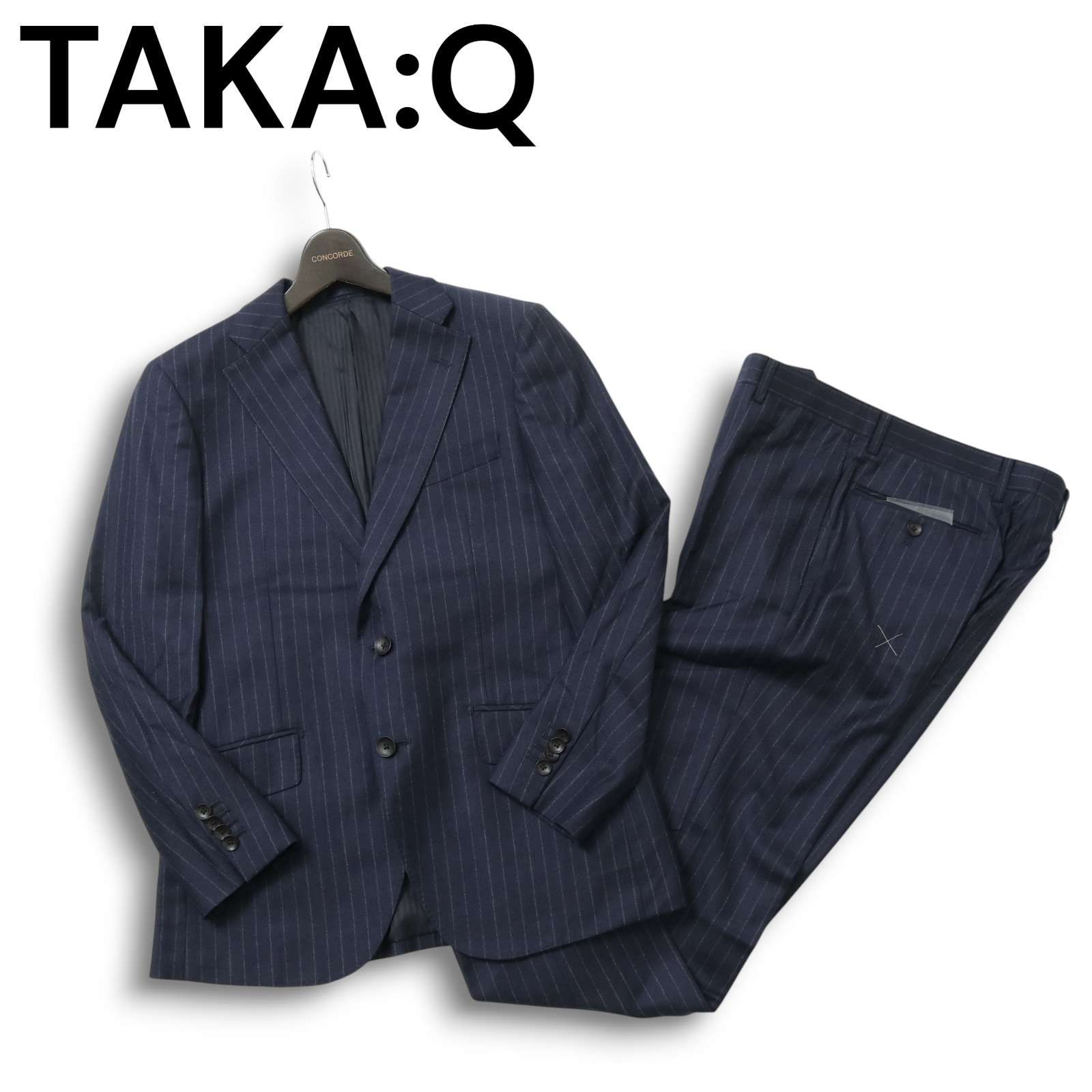 TAKA Q タカキュー 秋冬 Morzotto S生地 ストライプ セットアップ スーツ Sz Y 4 メンズ ネイビー ビジネス