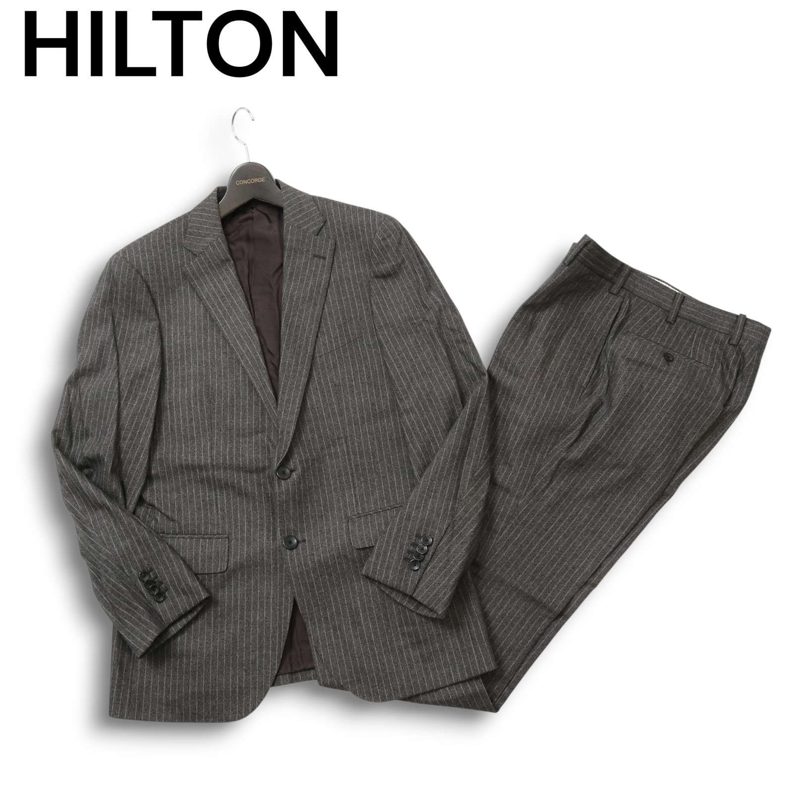 【美品】HILTON ストライプスーツ GUABELLO SUPER 130'S HILTON ヒルトン 秋冬 GUABELLO SUPER130'S生地☆ ストライプ