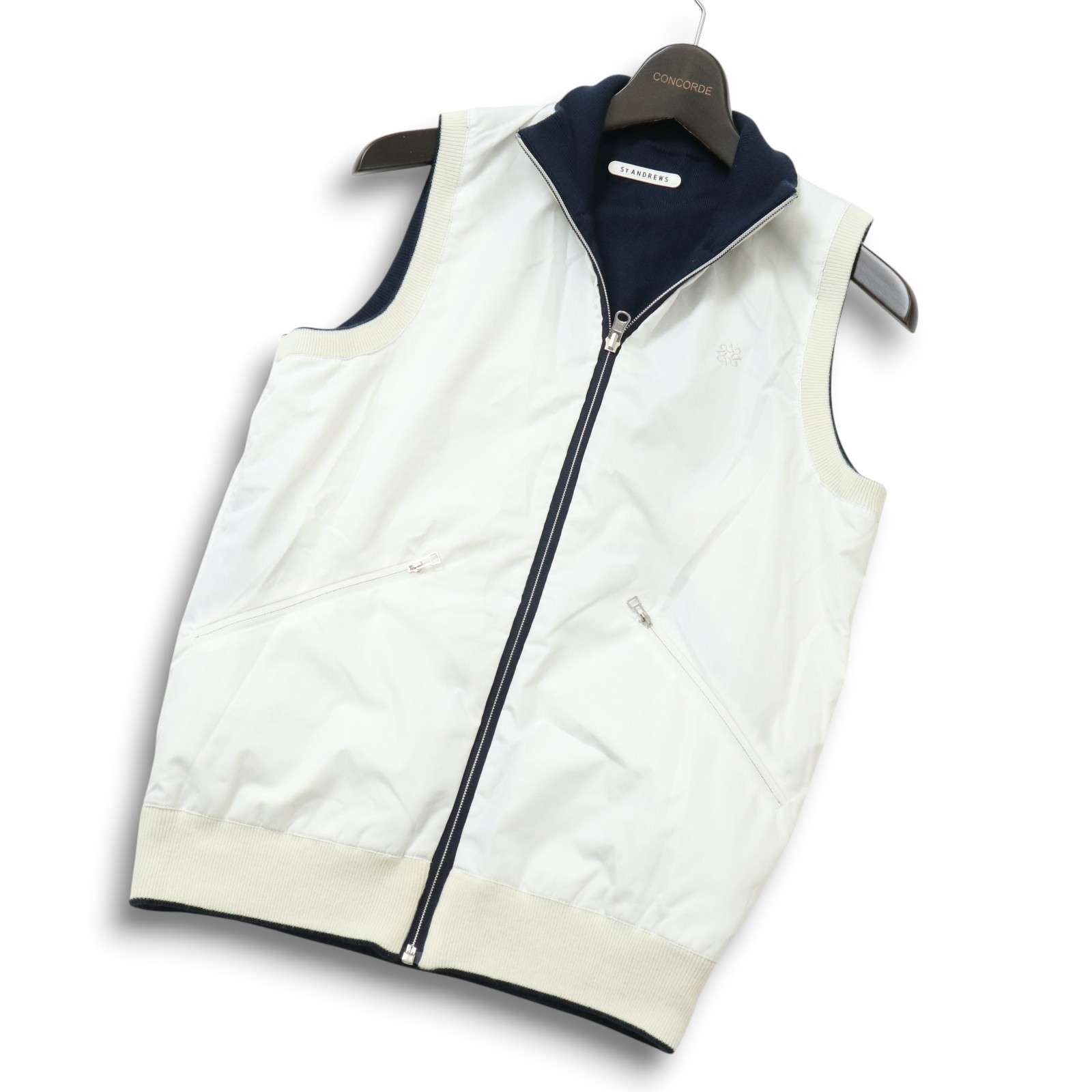 St ANDREWS セントアンドリュース ゴルフ 秋冬 2 way リバーシブル ニット ジップアップ ベスト Sz.M メンズ