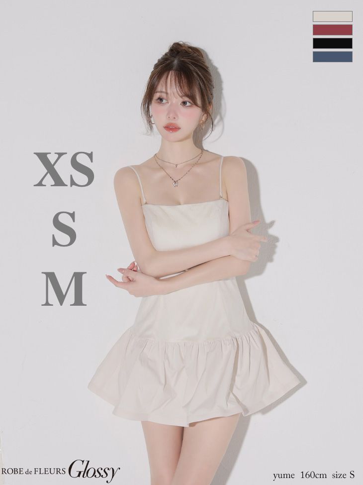 アイボリー GL 4159 IV 2511 ROBE de FLEURS Glossy ローブドフルール グロッシー ベロア バルーン フ ベアトップ ミニドレス キャバドレス