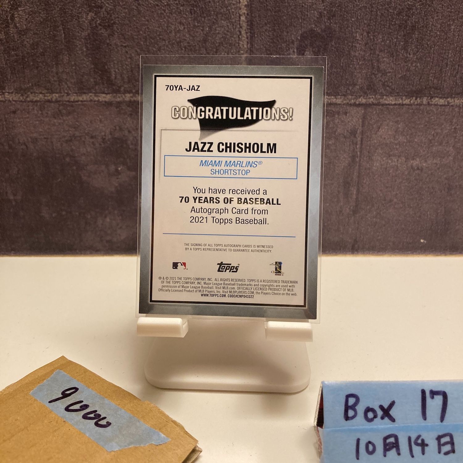 2021 Topps Jazz Chisholm 直筆サインカード Miami Marlins 70 Years of Baseball RC ルーキー Rookie カード