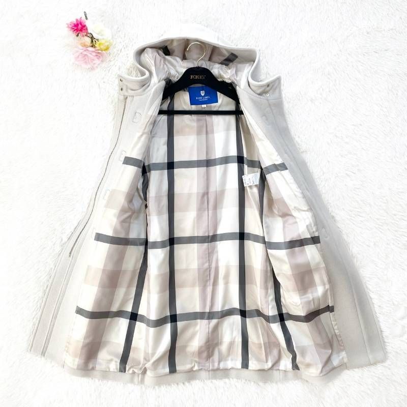 ブルーレーベルクレストブリッジ　チェック柄　トグル　フード　ダッフルコート　38 ブルーレーベルクレストブリッジ チェック柄 トグル フード ダッフル