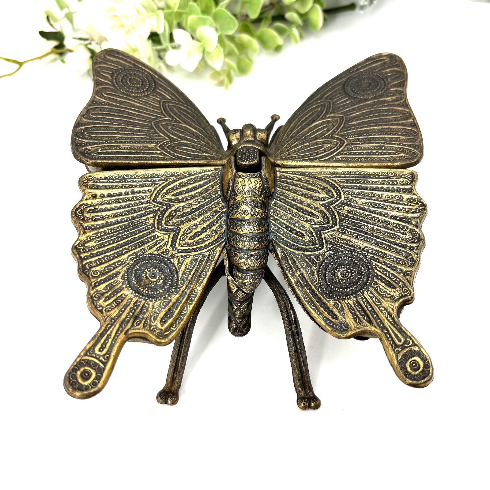 USA雑貨 ビンテージ品◾️真鍮製 蝶々バタフライモチーフ 譜面台 Butterfly アンティーク調 バタフライ型 真鍮製小物入れ/ヴィンテージ
