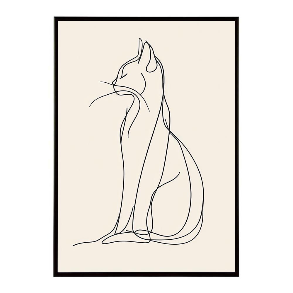 【A2サイズ（約42x59cm）】【lh-poster-11371】ネコ 猫 キャット 動物 アニマル ラインアート ナチュラル ミニマリスト ミニマル 北欧 シンプル 鉛筆 ポスター フレーム付き お洒落