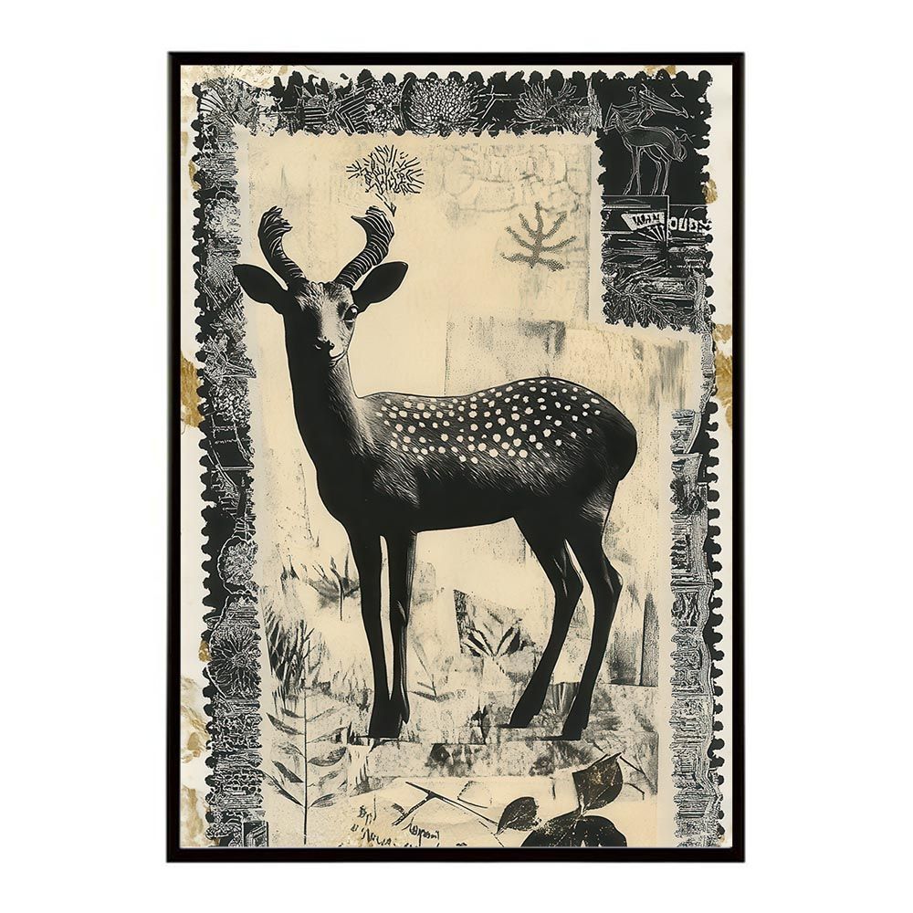 【A2サイズ（約42x59cm）】【lh-poster-11406】切手風 レトロ 動物 アニマル 擦れ 古典 シャビー ポスター フレーム付き インテリア お洒落