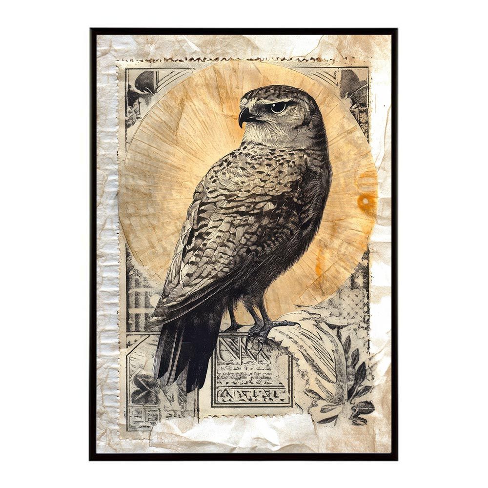 【B1サイズ（約73x103cm）】【lh-poster-11443】切手風 レトロ 動物 アニマル 擦れ 古典 シャビー ポスター フレーム付き インテリア お洒落