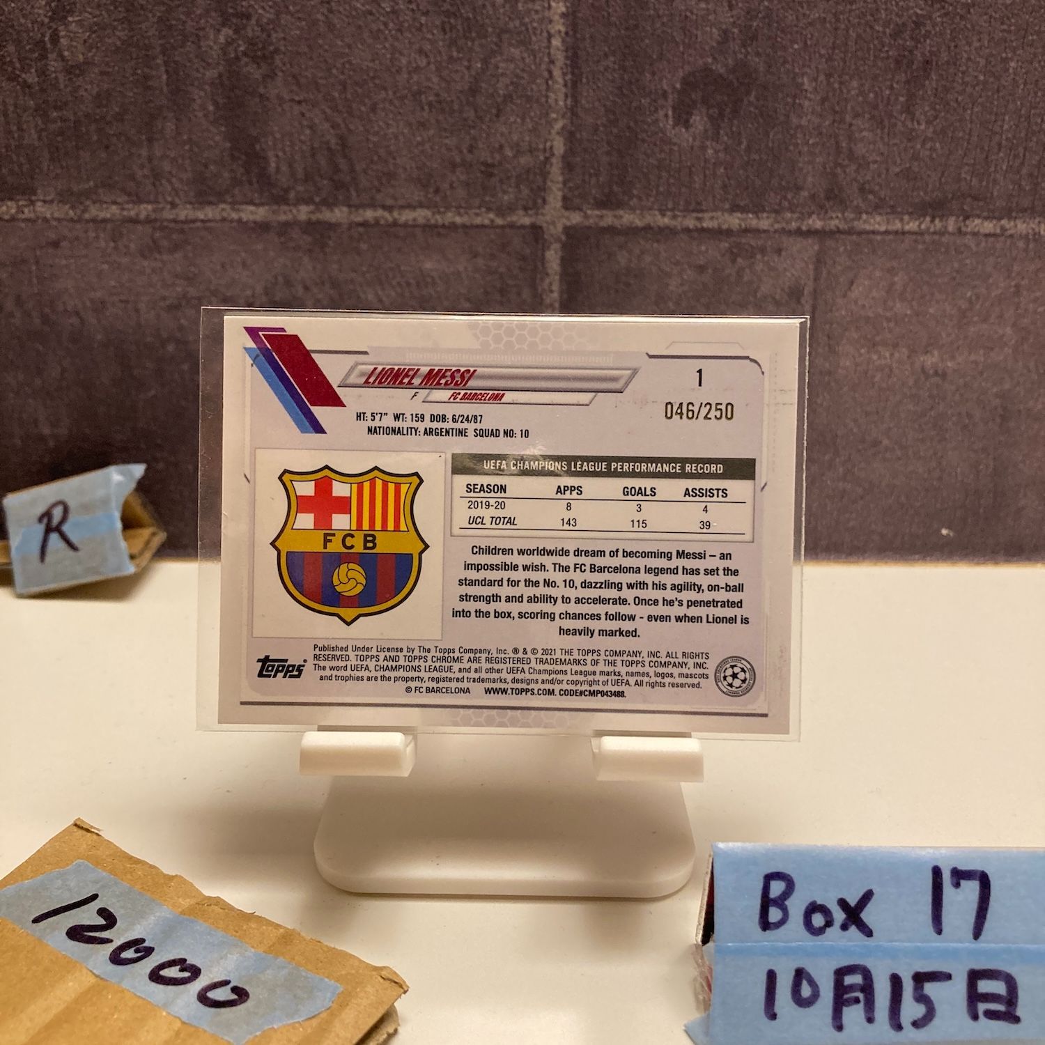 2020 Topps Lionel Messi 046 250 FC Barcelona Purple Refractor カード