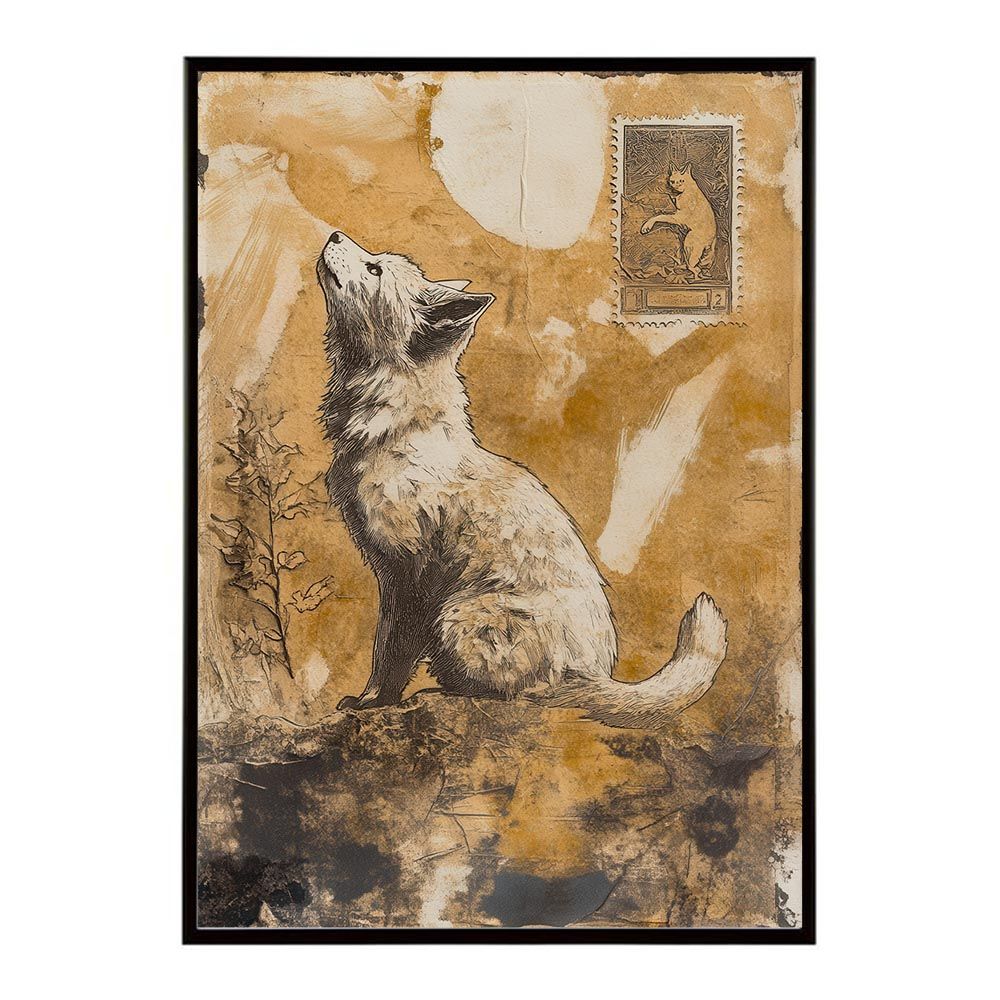 B3サイズ（約36x51cm）】【lh-poster-11475】切手風 レトロ 動物 アニマル 擦れ 古典 シャビー ポスター