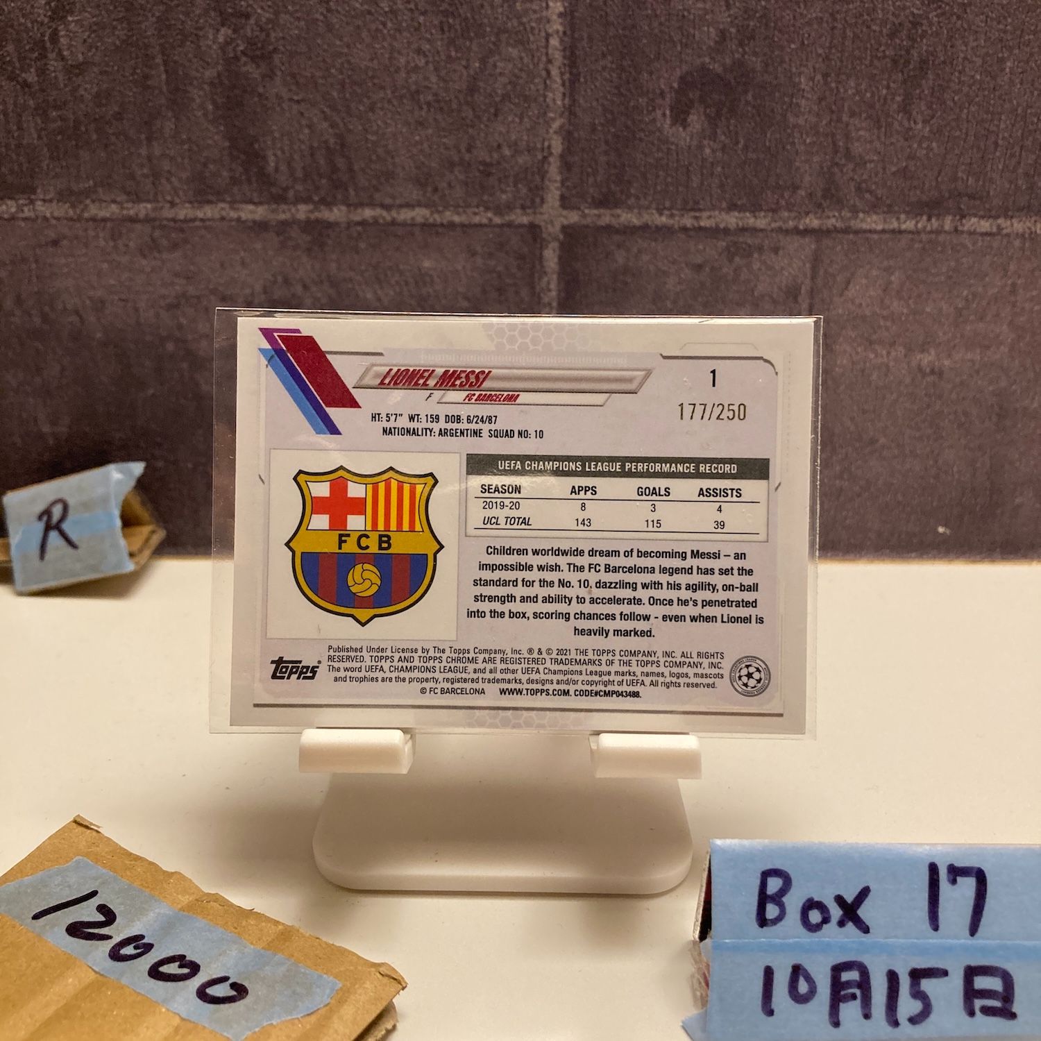 2020 Topps Lionel Messi 177 250 FC Barcelona Purple Speckled Refractor カード