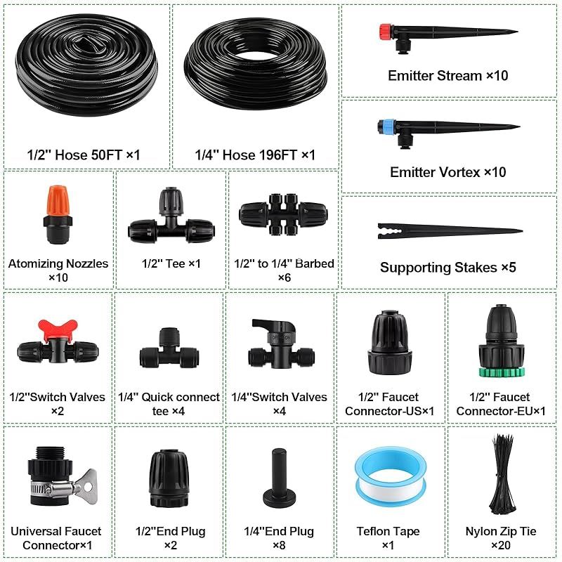 Kalolary 75 Mホース 灌漑システム 自動散水セット 噴霧ノズル 点滴灌漑 散水ホース 給水 散水用具 家庭園芸 温室加湿 ガーデンシャワー