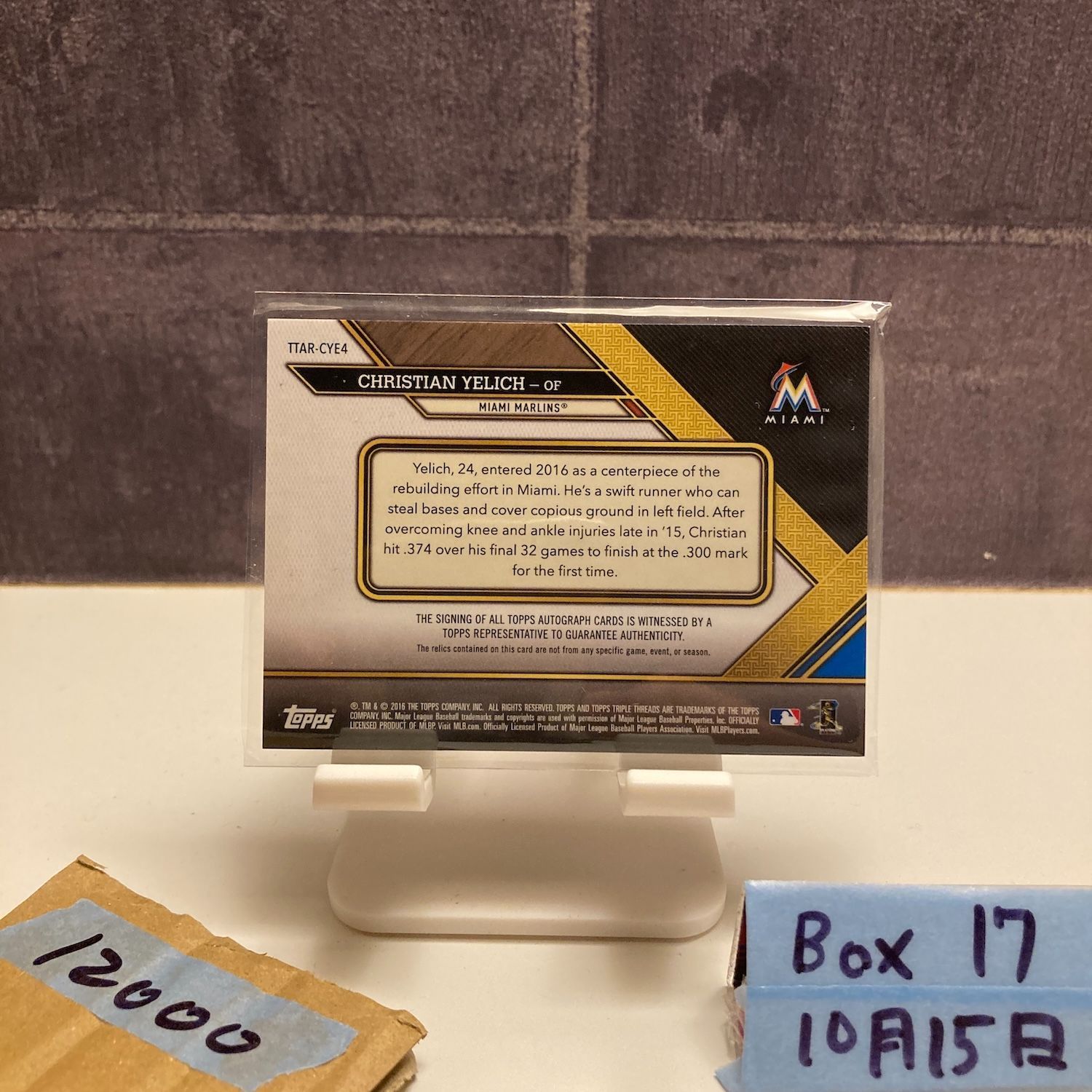 2016 Topps Christian Yelich 直筆サインカード Miami Marlins Nameplate パッチ Relic カード