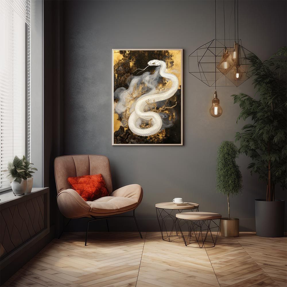 A2サイズ（約42x59cm）】【lh-poster-11538】2025年 干支 蛇 白蛇 豪華