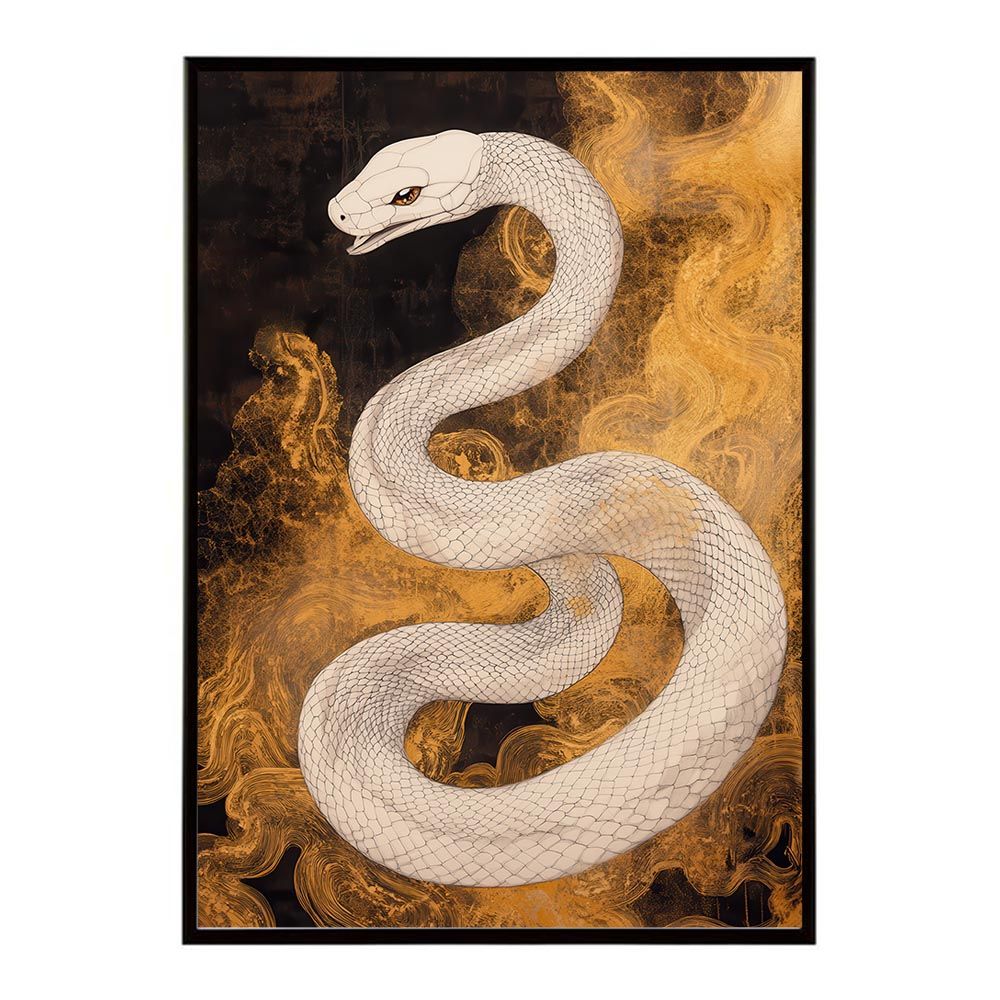 【A3サイズ（約30×42cm）】【lh-poster-11545】2025年 干支 蛇 白蛇 豪華 金 ゴールド 金運 開運 ポスター フレーム付き スネーク 蛇年 インテリア お洒落