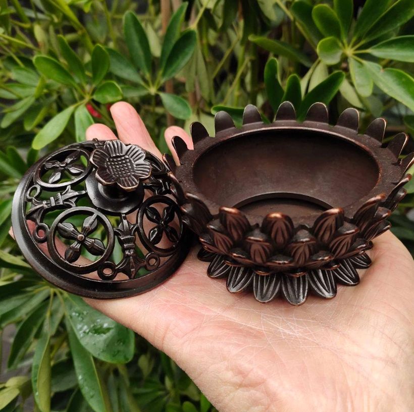 銅 細工 茶道具 香道具 蓋置 置物 蓮の花香炉 銅製 工芸品美術品