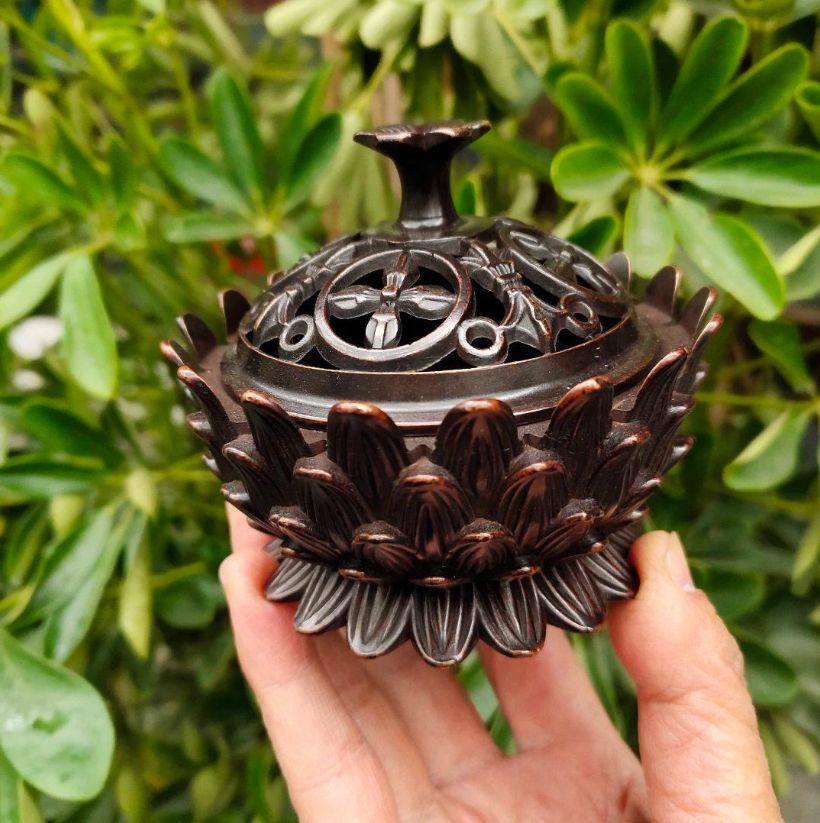 銅 細工 茶道具 香道具 蓋置 置物 蓮の花香炉 銅製 工芸品美術品