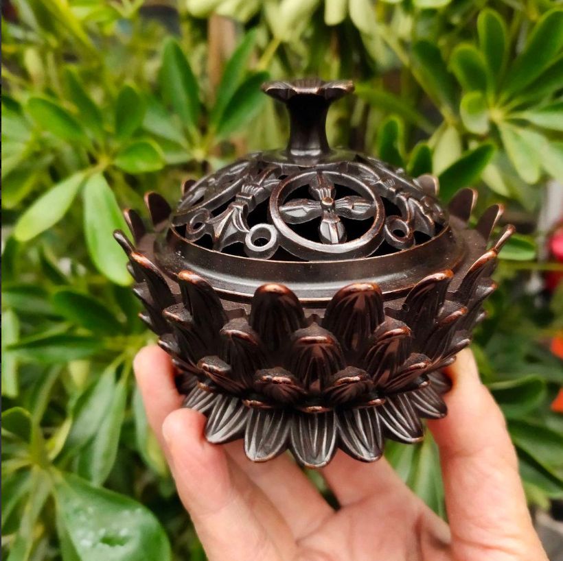 銅 細工 茶道具 香道具 蓋置 置物 蓮の花香炉 銅製 工芸品美術品