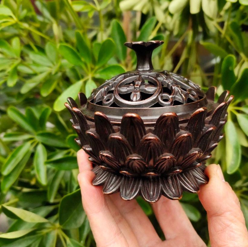 銅 細工 茶道具 香道具 蓋置 置物 蓮の花香炉 銅製 工芸品美術品