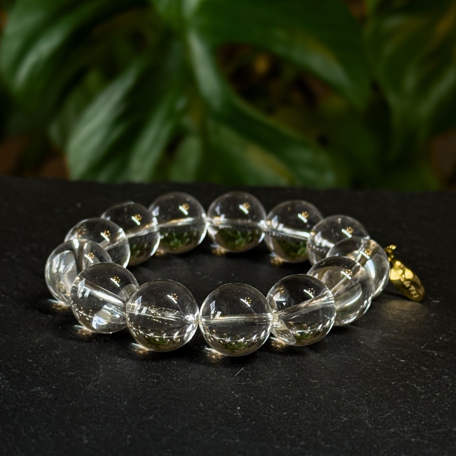 上最 SA 天然水晶 14ミリ玉 光波動 ブレスレット B 1125-01 水晶