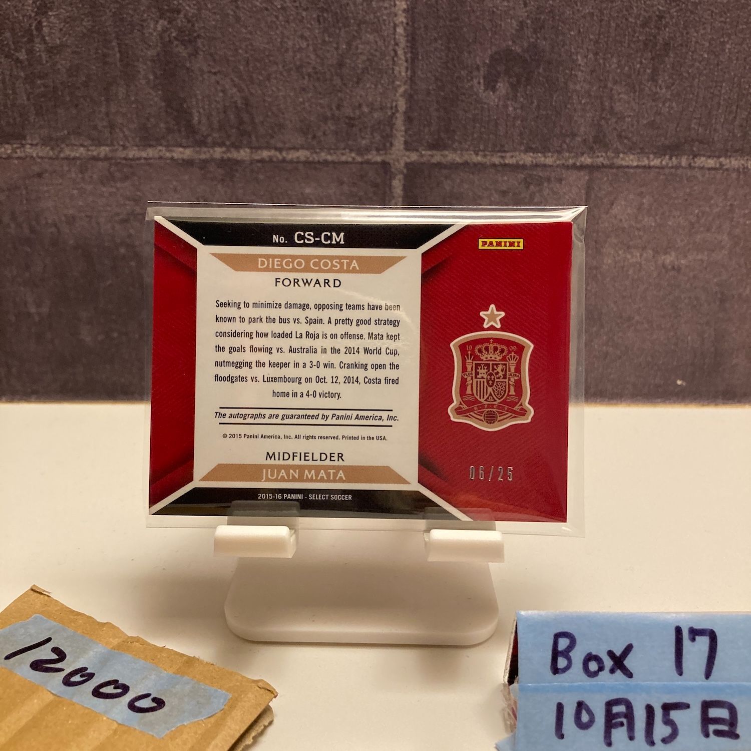 2015-16 Panini Select Diego Costa Juan Mata 06 25 直筆サインカード Spain National Team Combo Signatures Dual カード