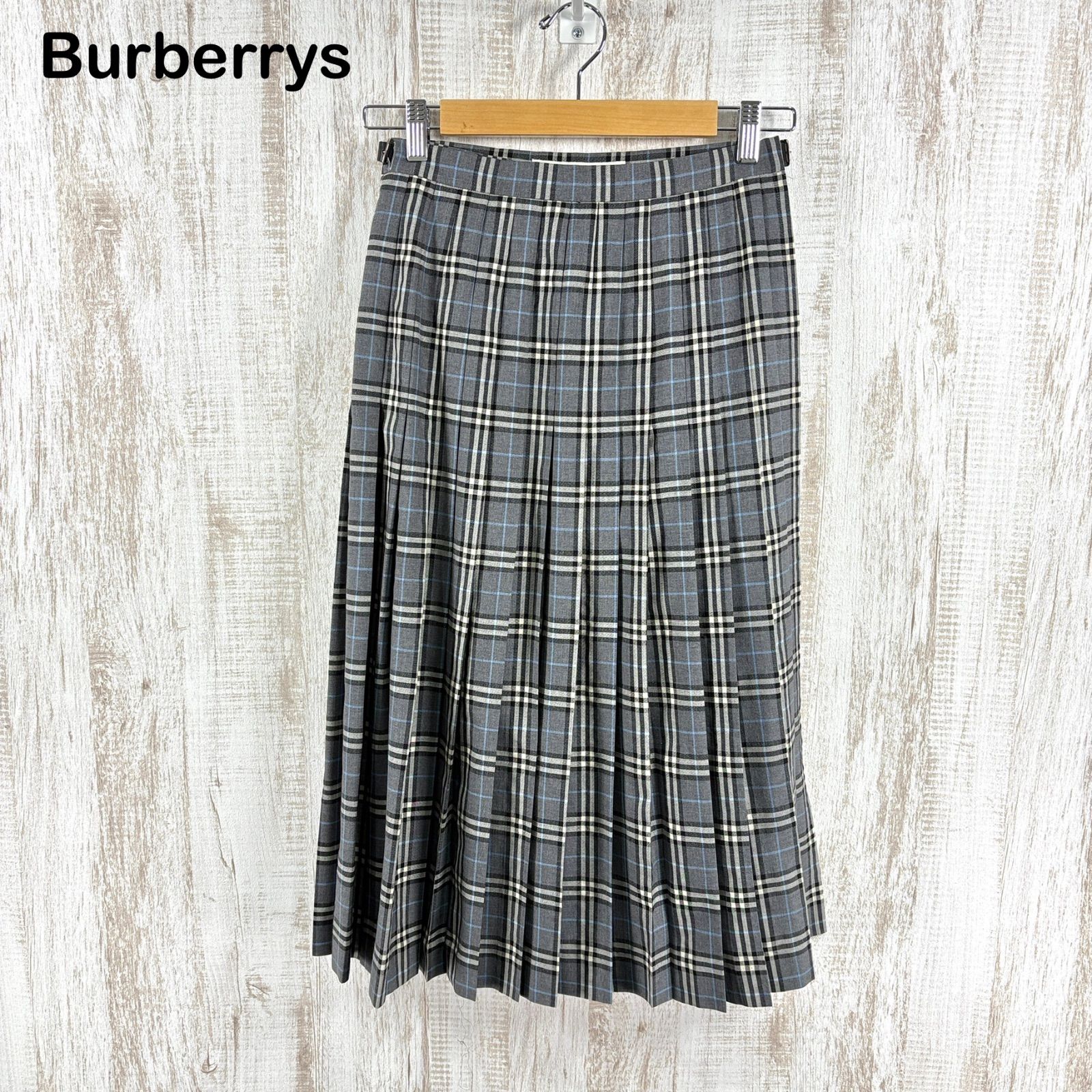 90 s Burberrys ヴィンテージ バーバリー チェック プリーツ フリンジ 2 way ベルト付き ロング 巻きスカート ウール グレー 大きいサイズ