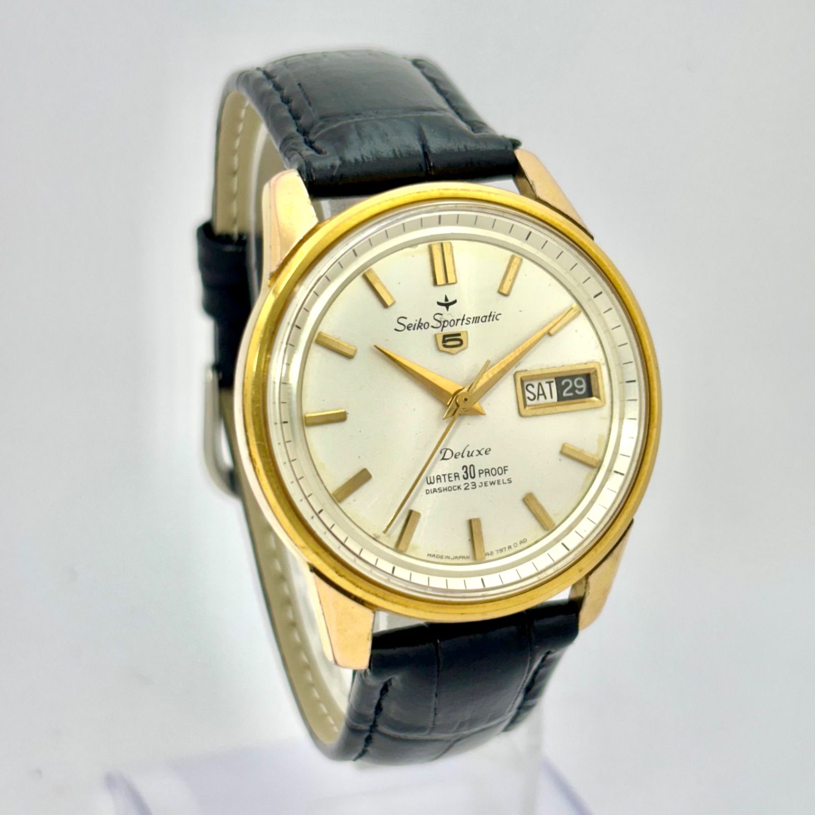  稼働 Seiko Sportsmatic セイコー スポーツマチック 機械式 自動巻き メンズ 腕時計 ゴールド デイデイト イルカ ベルト 427970 ショートパンツ 自動巻き時計 腕時計(アナログ)