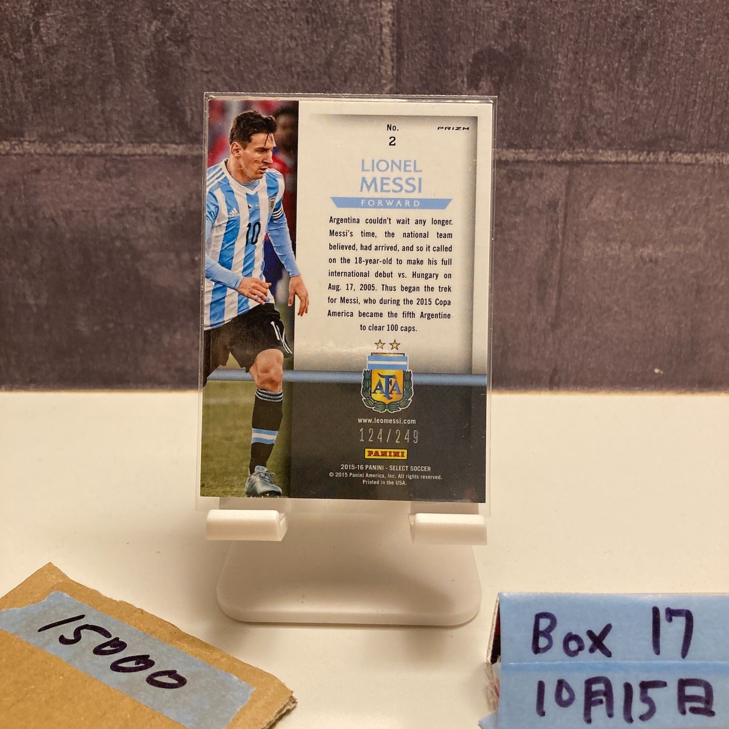 2015-16 Panini Select Lionel Messi 124 249 Argentina National Team Pride Prizm カード