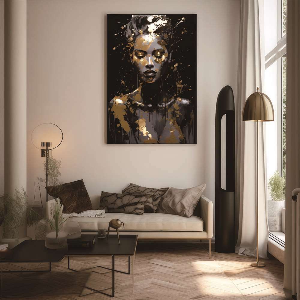 【A1サイズ（約59x84cm）】【lh-poster-1239】ゴールド ペイント ウーマン ポスター フレーム付き ガールズ アート インテリア ファッション ポスター フレーム付き アート 白黒 お洒落