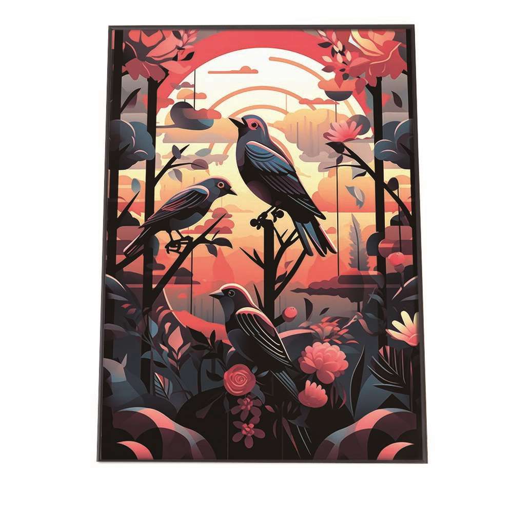 A 約42 x 59 cm lh-poster-1291 北欧 カラフル アート ペイント アーティスト 鳥 ポスター フレーム付き インテリア ファッション シンプル