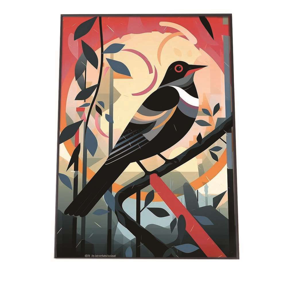 A 約42 x 59 cm lh-poster-1293 北欧 カラフル アート ペイント アーティスト 鳥 ポスター フレーム付き インテリア ファッション シンプル