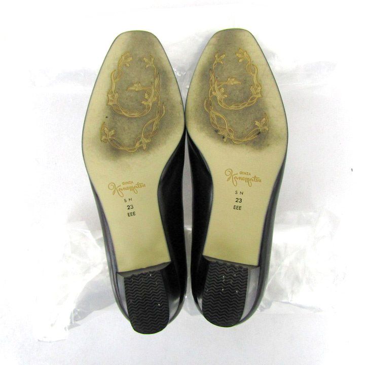 銀座カネマツ パンプス 幅広 3E スクエアトゥ シューズ ブランド 靴 黒