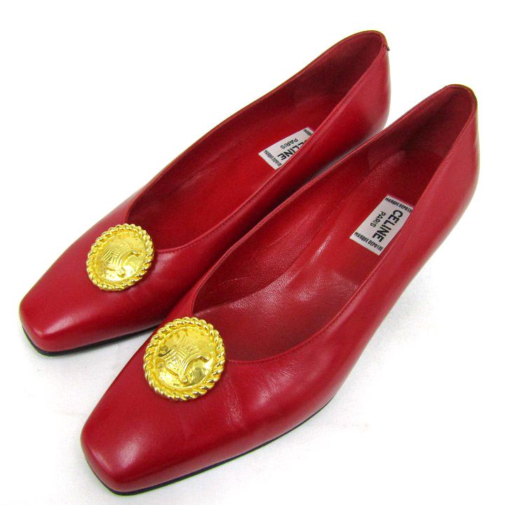 セリーヌ パンプス シューズ ブランド 靴 イタリア製 赤 レディース 35. レッド×ゴールド CELINE