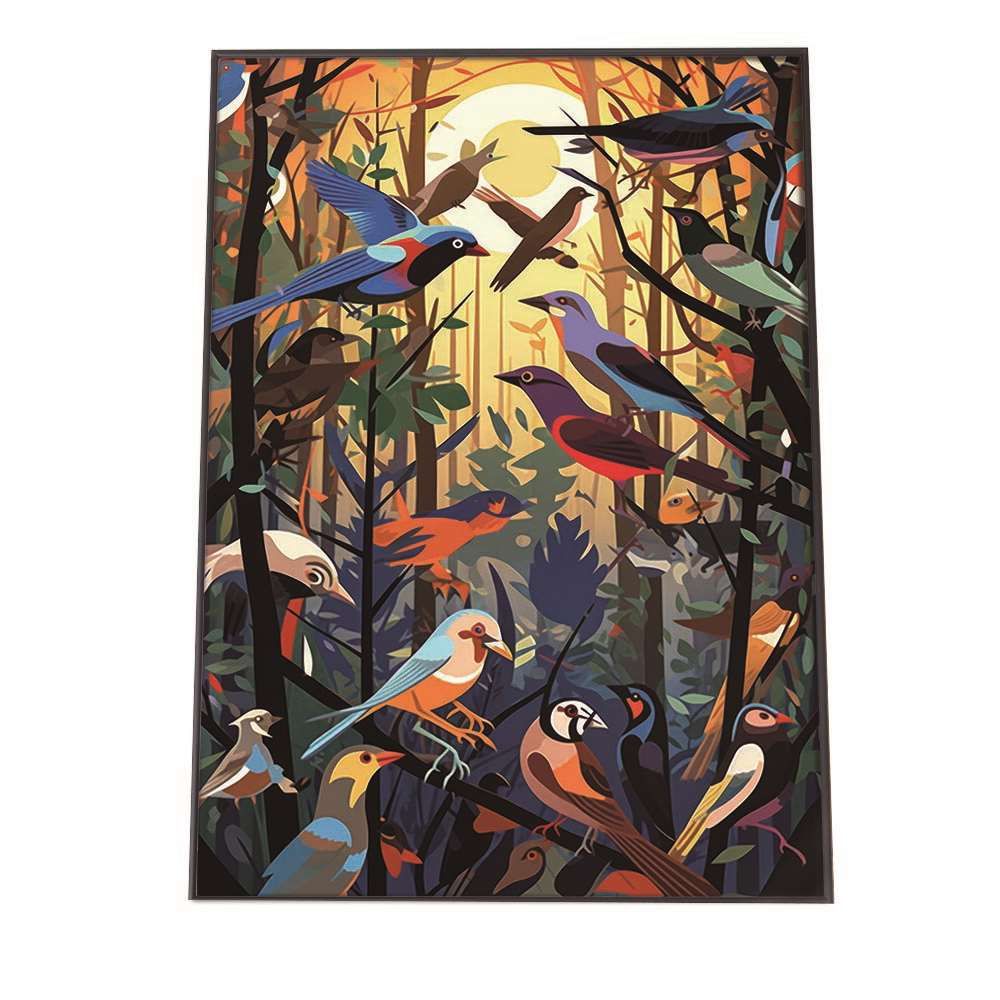 A 約42 x 59 cm lh-poster-1300 北欧 カラフル アート ペイント アーティスト 鳥 ポスター フレーム付き インテリア ファッション シンプル