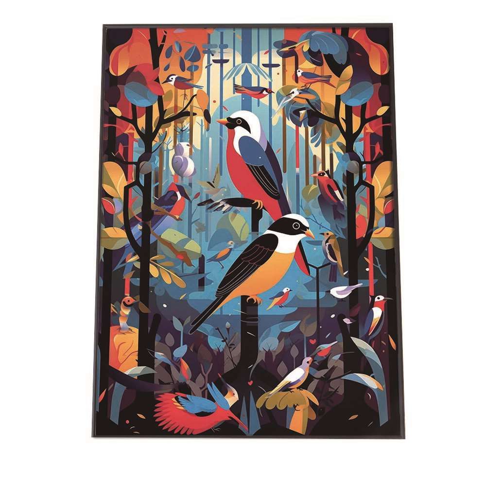 A 約42 x 59 cm lh-poster-1302 北欧 カラフル アート ペイント アーティスト 鳥 ポスター フレーム付き インテリア ファッション シンプル